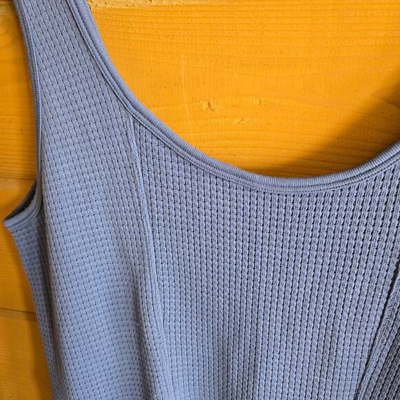 American Eagle Flare Leg Scoop Neck Jumpsuit Blue Large Stretchy Sleeveless Tank - Picture 4 of 6